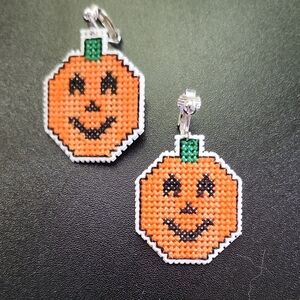 Pumpkin Needlepoint Handmade Clip-on Earrings